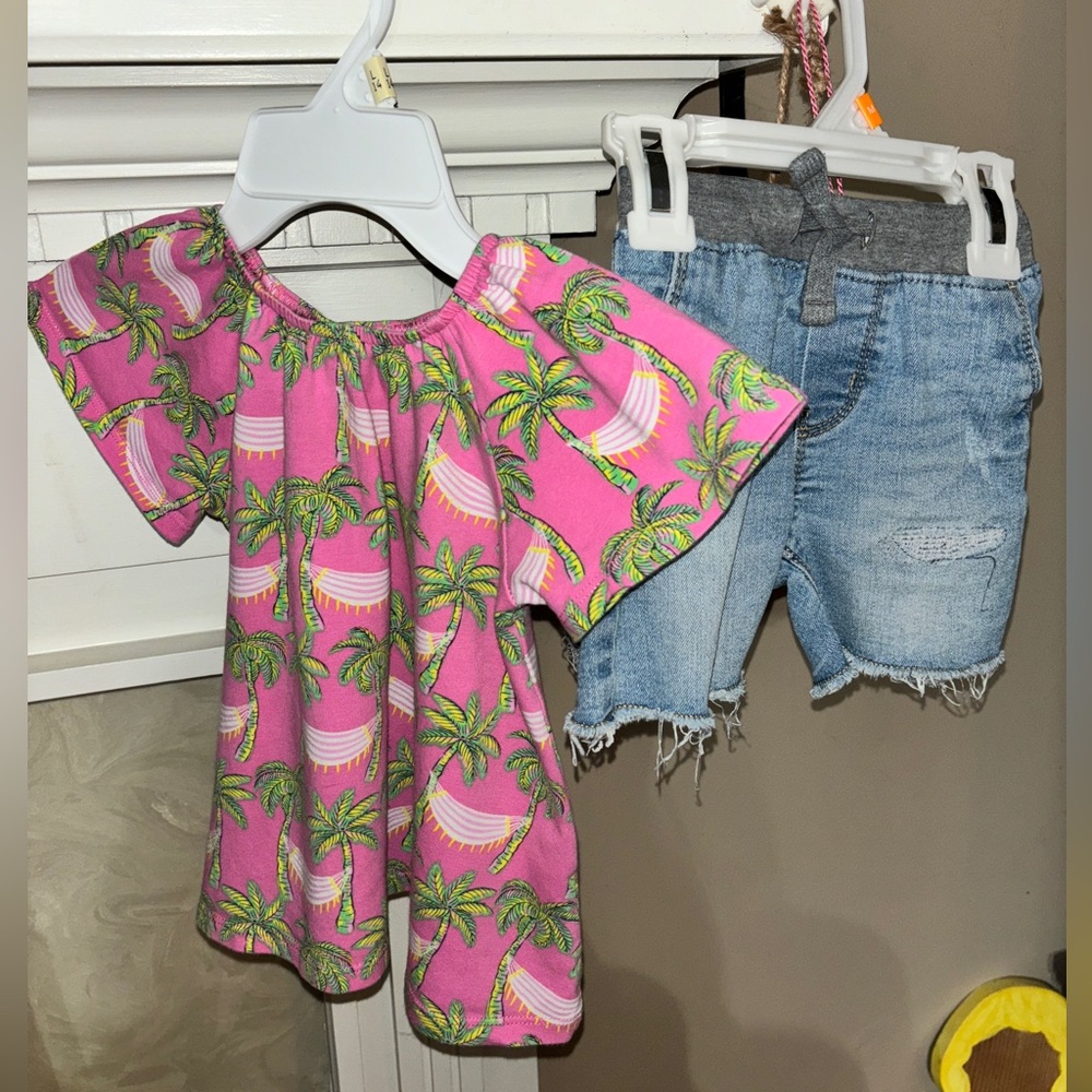 Cute Simply Southern top Size-6-12 months, Carters distressed jeans Size 18 mos.